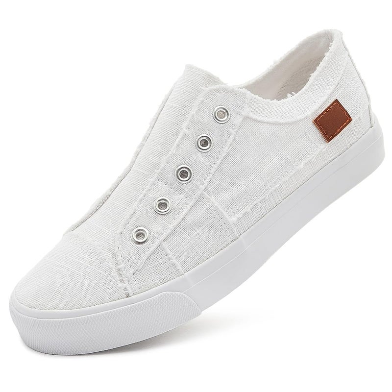 XRH Women's Slip on Shoes Non Slip Fashion Canvas Sneakers Low Top Casual Shoes(White,US11) - Image 1